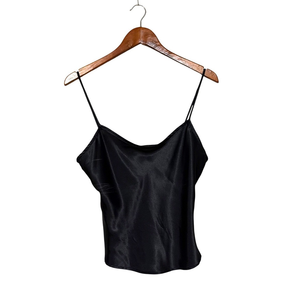 Vtg Scott McClintock Black Satin Camisole Top Womens Size 8 Spaghetti Straps